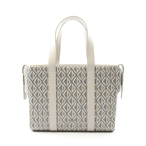 Christian Dior CD 鑽石花冠手提單肩包，帆布皮革，灰色二手