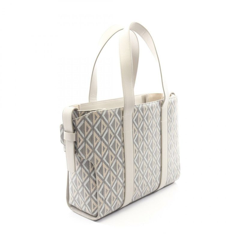 Christian Dior CD 鑽石花冠手提單肩包，帆布皮革，灰色二手-1