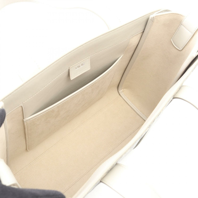 Christian Dior CD 鑽石花冠手提單肩包，帆布皮革，灰色二手-2