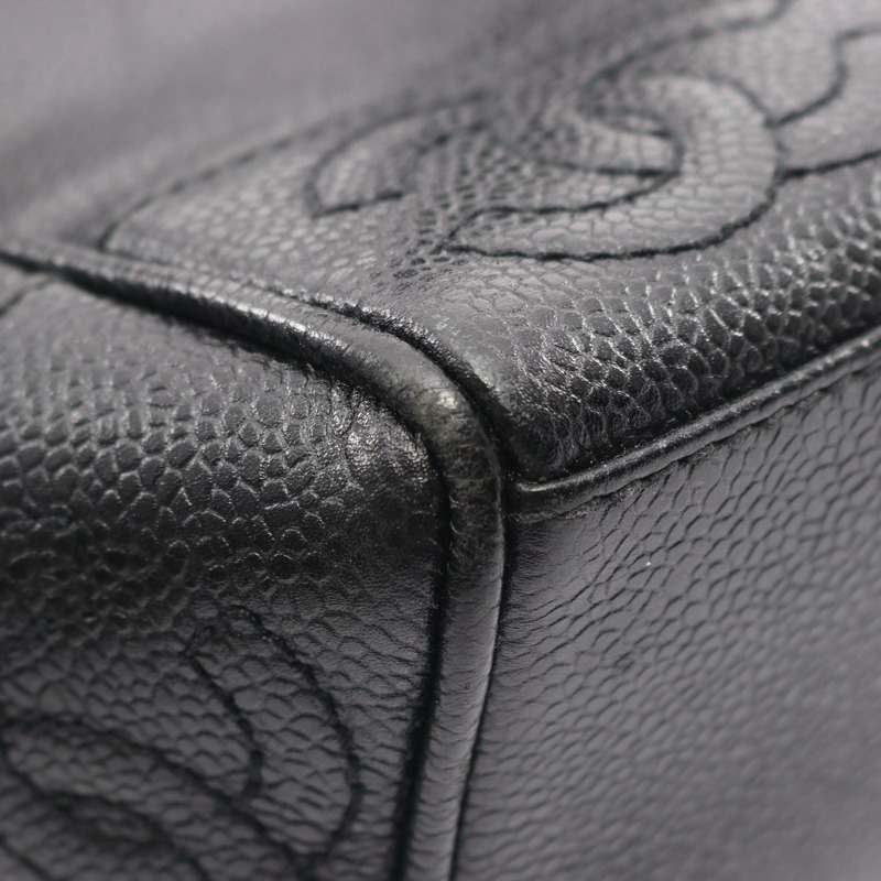 香奈兒三重 COCO 標誌單肩背包,粒面小牛皮,黑色,二手,女士,帶五金配件-5