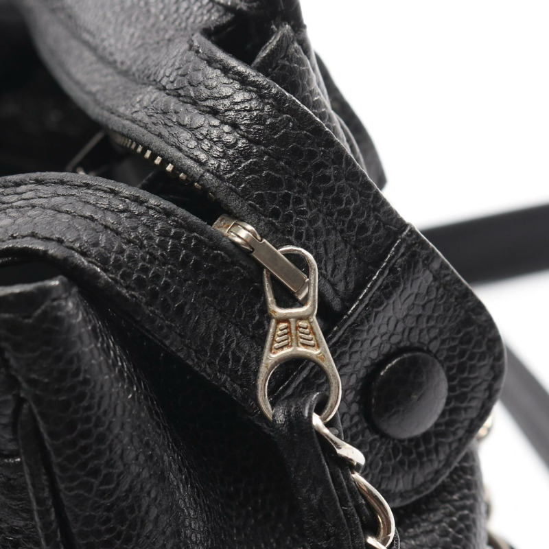 香奈兒三重 COCO 標誌單肩背包,粒面小牛皮,黑色,二手,女士,帶五金配件-7