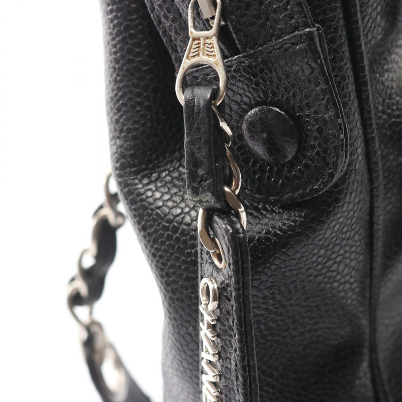 香奈兒三重 COCO 標誌單肩背包,粒面小牛皮,黑色,二手,女士,帶五金配件-8