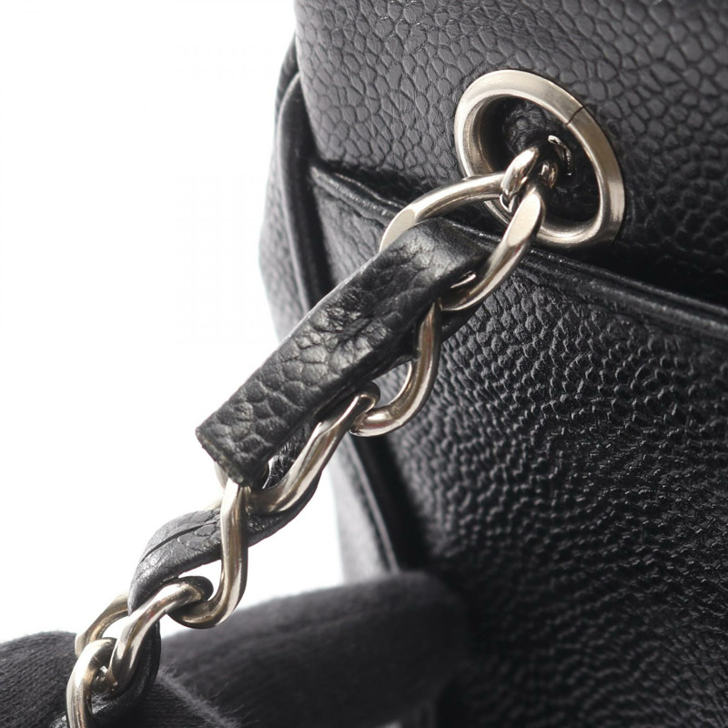 香奈兒三重 COCO 標誌單肩背包,粒面小牛皮,黑色,二手,女士,帶五金配件-9