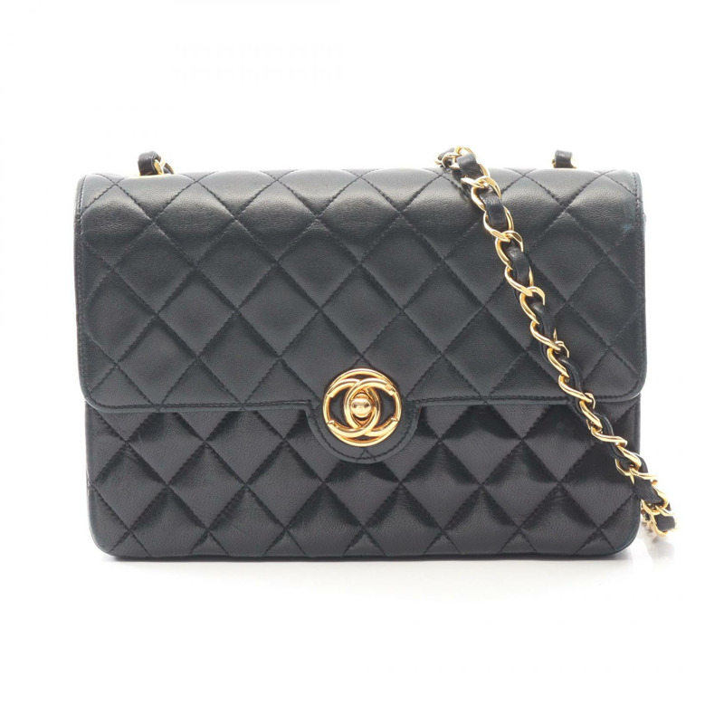 香奈兒迷你絎縫鏈條單肩包,羊皮材質,黑色,二手,女士款,金色五金-0