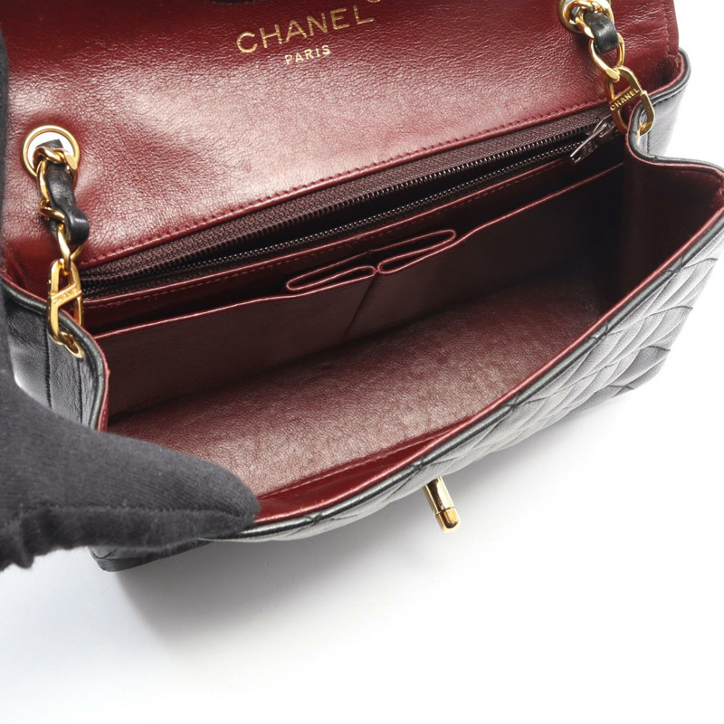 香奈兒迷你絎縫鏈條單肩包,羊皮材質,黑色,二手,女士款,金色五金-2