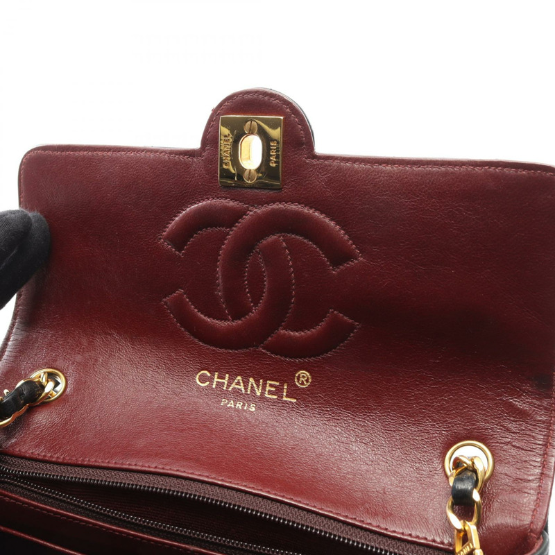 香奈兒迷你絎縫鏈條單肩包,羊皮材質,黑色,二手,女士款,金色五金-5