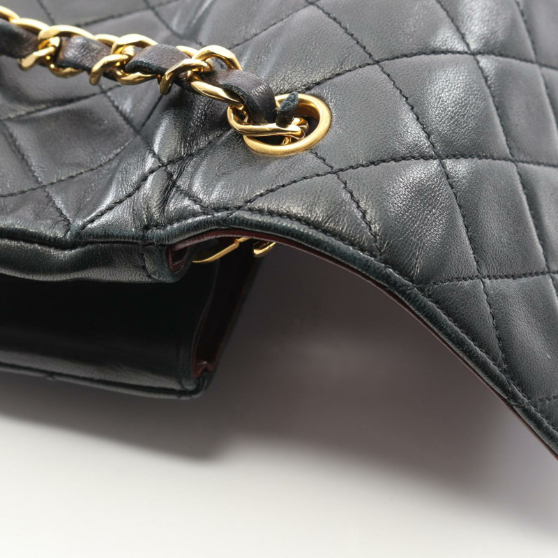香奈兒迷你絎縫鏈條單肩包,羊皮材質,黑色,二手,女士款,金色五金-9