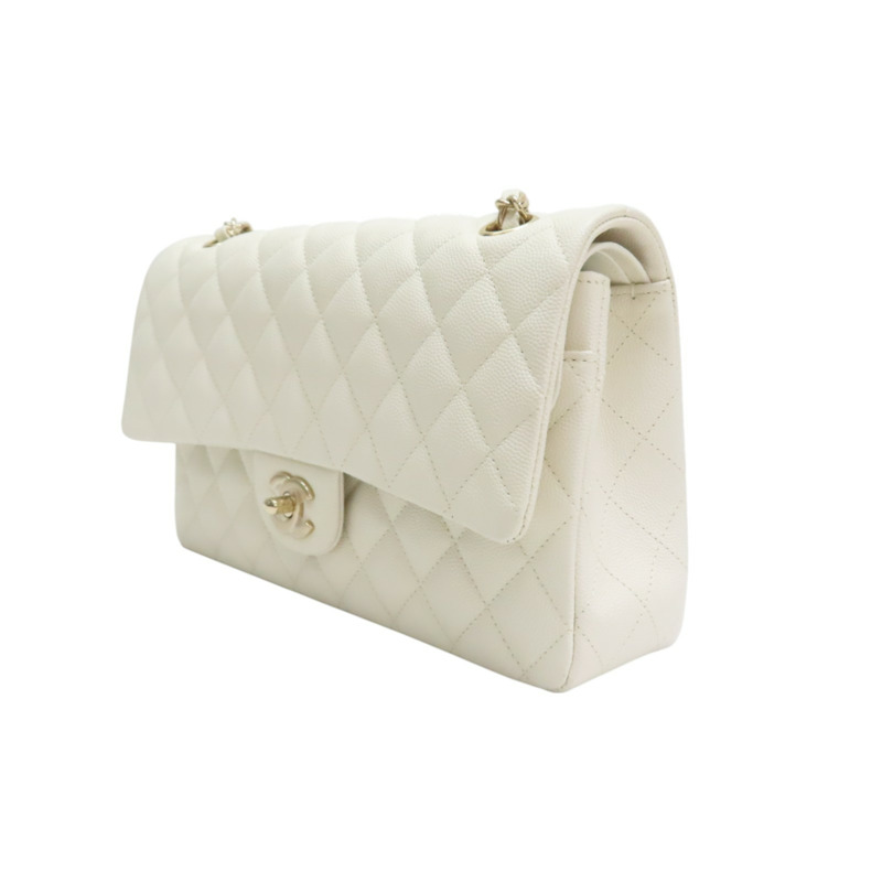 白色 荔枝紋牛皮 Classic Flap 25 肩背包 金扣【CHANEL 香奈兒】 A01112-2