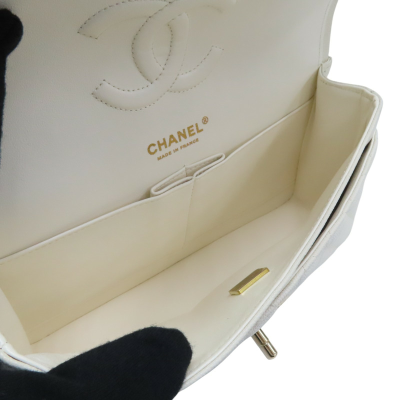 白色 荔枝紋牛皮 Classic Flap 25 肩背包 金扣【CHANEL 香奈兒】 A01112-4