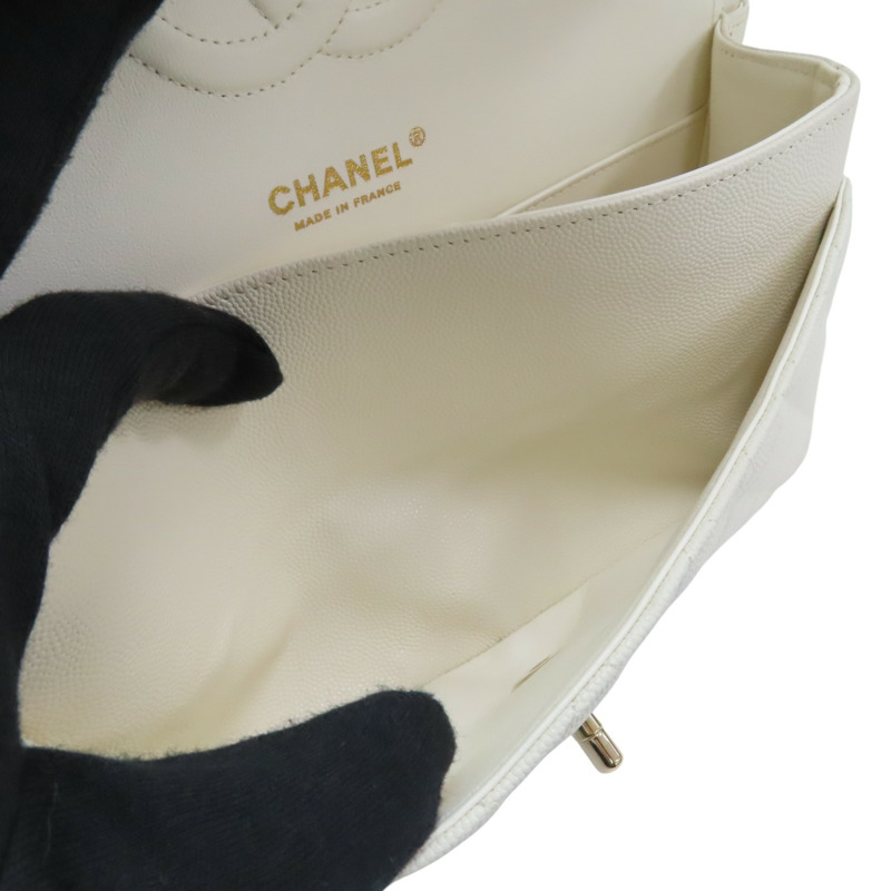 白色 荔枝紋牛皮 Classic Flap 25 肩背包 金扣【CHANEL 香奈兒】 A01112-5