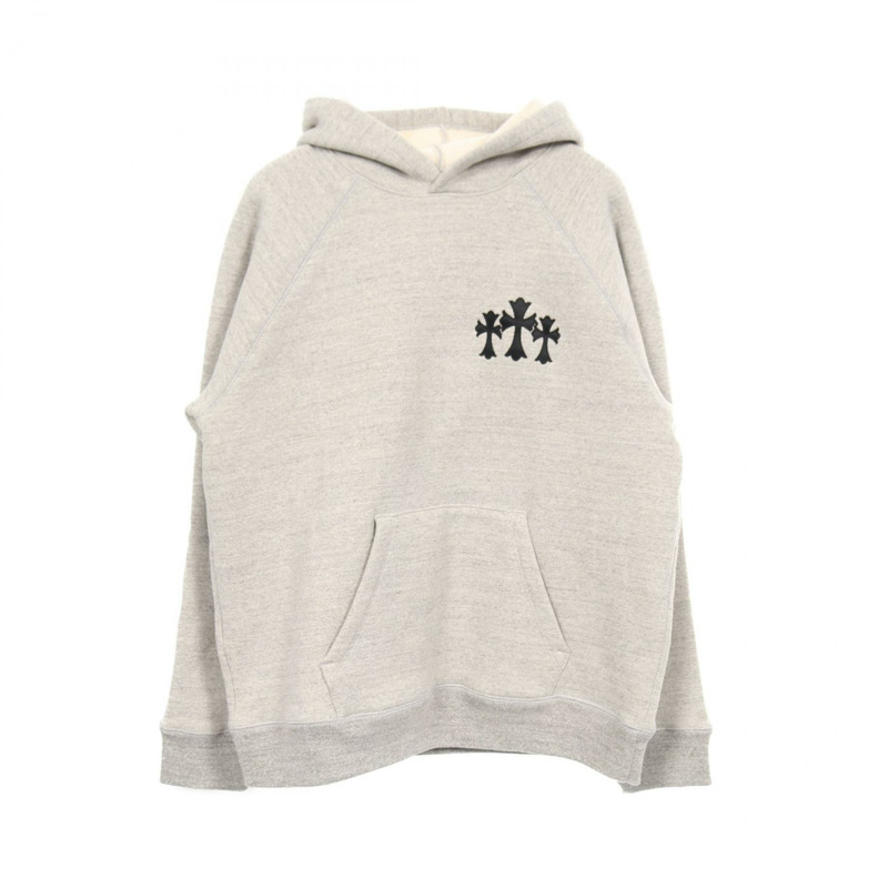 鉻心 (CHROME HEARTS) 十字貼片 CH 標誌刺繡連帽衫，純棉材質，灰色，二手，男款 L 碼-0