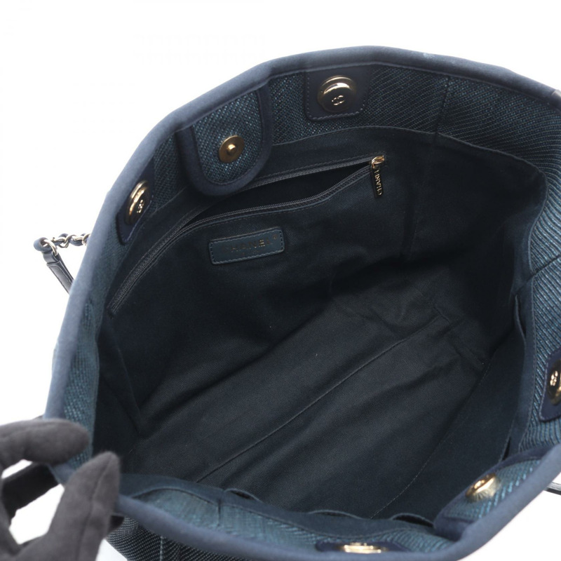 香奈兒 Deauville 肩鏈手提包,皮革草編,藍色海軍藍,二手,女士,金色五金-2