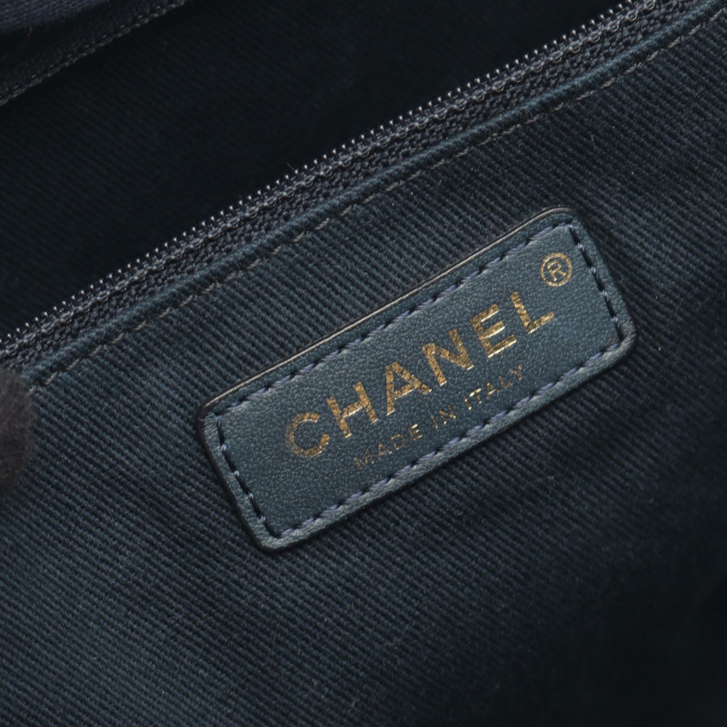 香奈兒 Deauville 肩鏈手提包,皮革草編,藍色海軍藍,二手,女士,金色五金-3