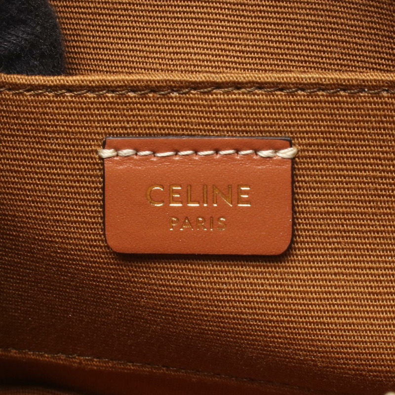 CELINE Cuir Triomphe 迷你相機單肩包，帆布皮革，黑色/棕色，二手-3
