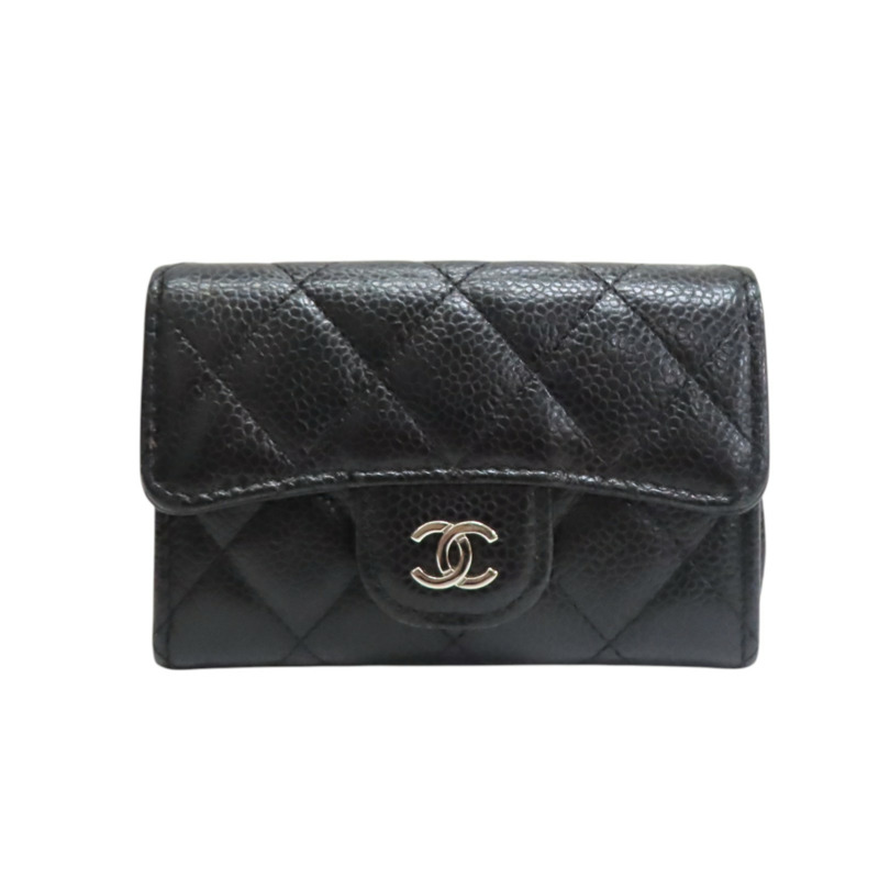 黑色 荔枝紋牛皮 名片夾 卡夾 銀扣【CHANEL 香奈兒】 AP0214-0