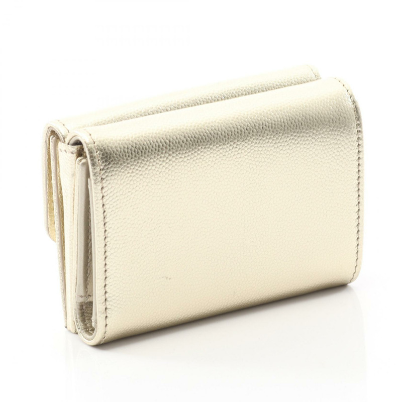 香奈兒 COCO 標誌三折皮夾 小牛皮 金色 二手 女士 CC-1