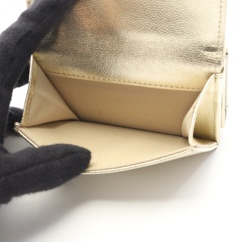 香奈兒 COCO 標誌三折皮夾 小牛皮 金色 二手 女士 CC-3