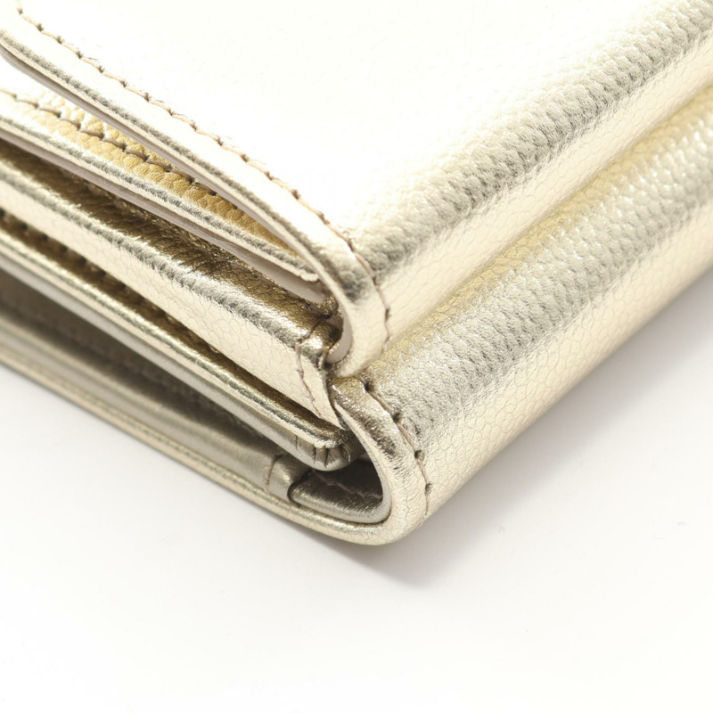 香奈兒 COCO 標誌三折皮夾 小牛皮 金色 二手 女士 CC-6