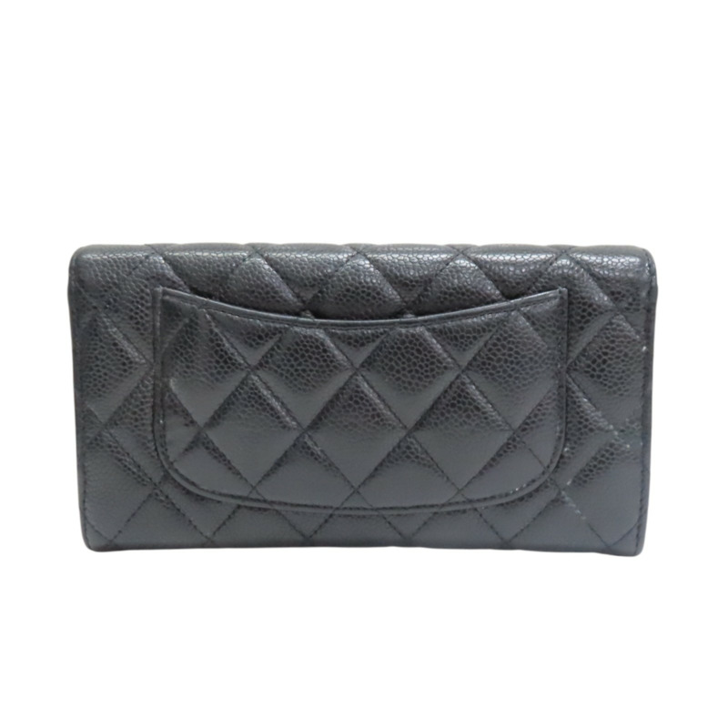 黑色 荔枝紋牛皮 扣式長夾 金扣【CHANEL 香奈兒】 AP0241-1