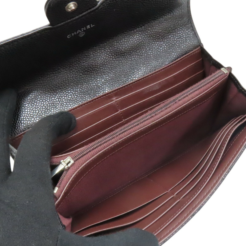 黑色 荔枝紋牛皮 扣式長夾 金扣【CHANEL 香奈兒】 AP0241-4