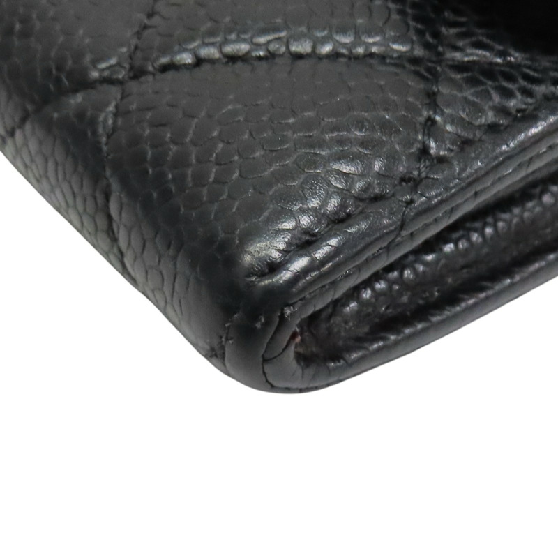 黑色 荔枝紋牛皮 扣式長夾 金扣【CHANEL 香奈兒】 AP0241-12