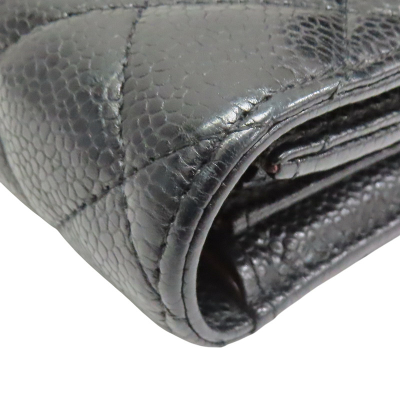 黑色 荔枝紋牛皮 扣式長夾 金扣【CHANEL 香奈兒】 AP0241-14