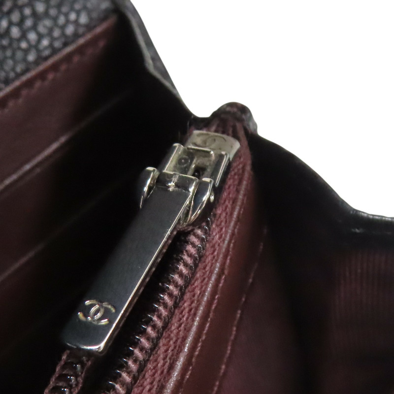 黑色 荔枝紋牛皮 扣式長夾 金扣【CHANEL 香奈兒】 AP0241-16