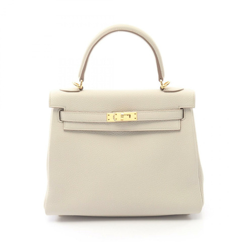 愛馬仕 Kelly 25 肩背包，Togo 皮革，白色，金色五金，二手，女士