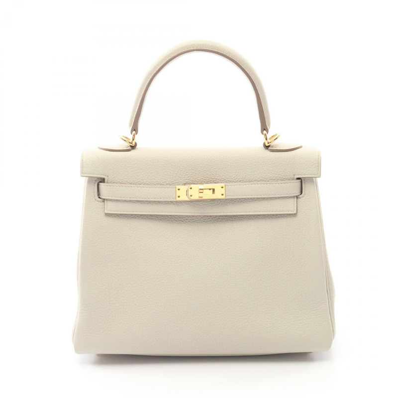 愛馬仕 Kelly 25 肩背包,Togo 皮革,白色,金色五金,二手,女士-0