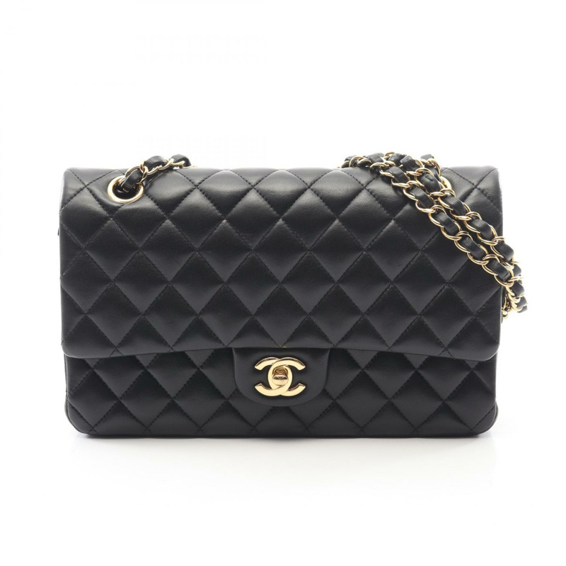 香奈兒 (CHANEL) Matelasse 雙蓋鏈條肩背包 A01112 羊皮黑色金色五金二手-0