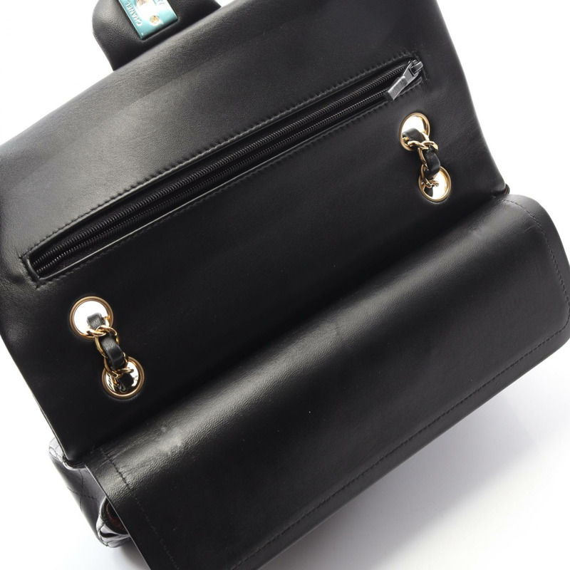 香奈兒 (CHANEL) Matelasse 雙蓋鏈條肩背包 A01112 羊皮黑色金色五金二手-6