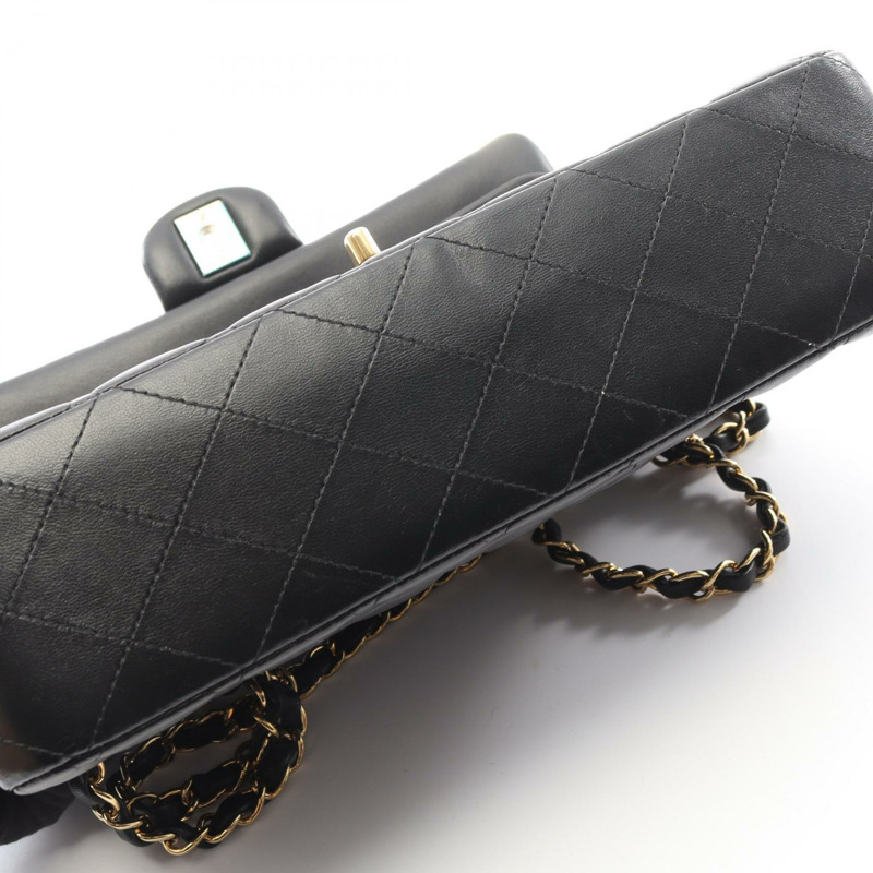 香奈兒 (CHANEL) Matelasse 雙蓋鏈條肩背包 A01112 羊皮黑色金色五金二手-8