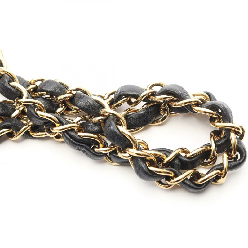 香奈兒 (CHANEL) Matelasse 雙蓋鏈條肩背包 A01112 羊皮黑色金色五金二手-10