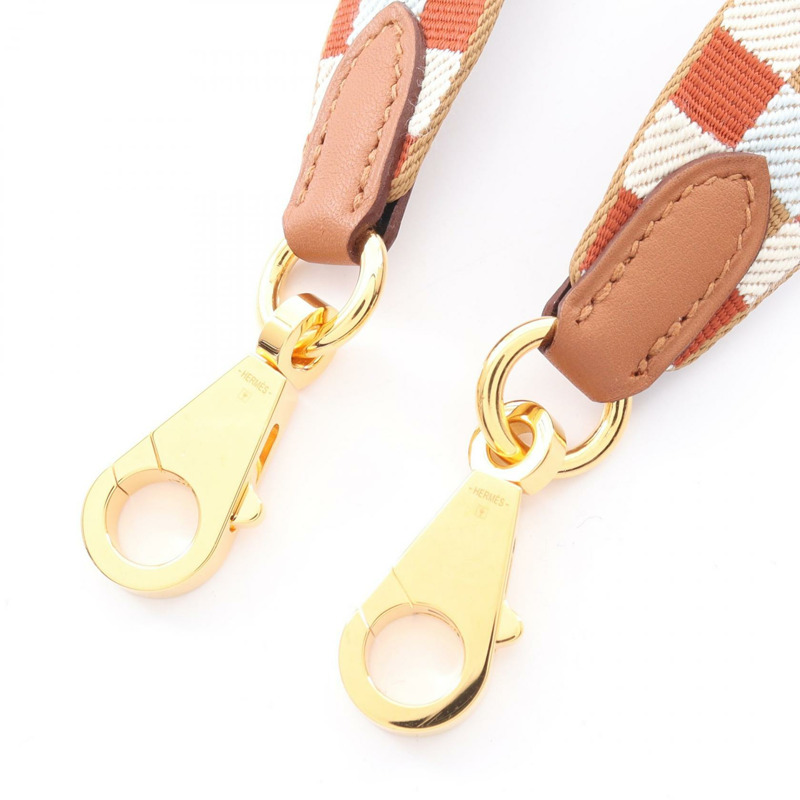 愛馬仕 Bandouliere Maxi Quadrille 肩帶皮革帆布金色五金二手 U-2