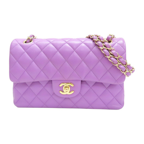 紫色 荔枝紋牛皮 COCO 23 鍊帶 肩背包 金扣【CHANEL 香奈兒】 A01113