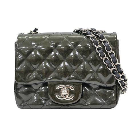 深綠色 菱格紋 漆皮 Mini Classic 肩背包 無卡【CHANEL 香奈兒】 A35200