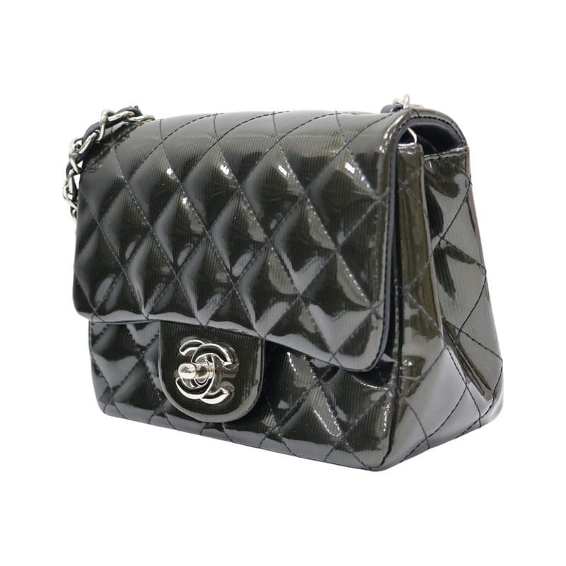 深綠色 菱格紋 漆皮 Mini Classic 肩背包 無卡【CHANEL 香奈兒】 A35200-2