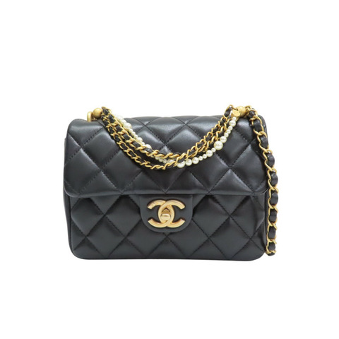 黑色 羊皮 珍珠鍊帶 兩用包【CHANEL 香奈兒】 AS4384