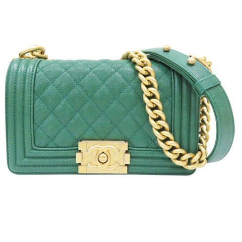 綠色 菱格紋 荔枝牛皮 Boy 20 鍊帶 肩背包 金釦【CHANEL 香奈兒】 A67085