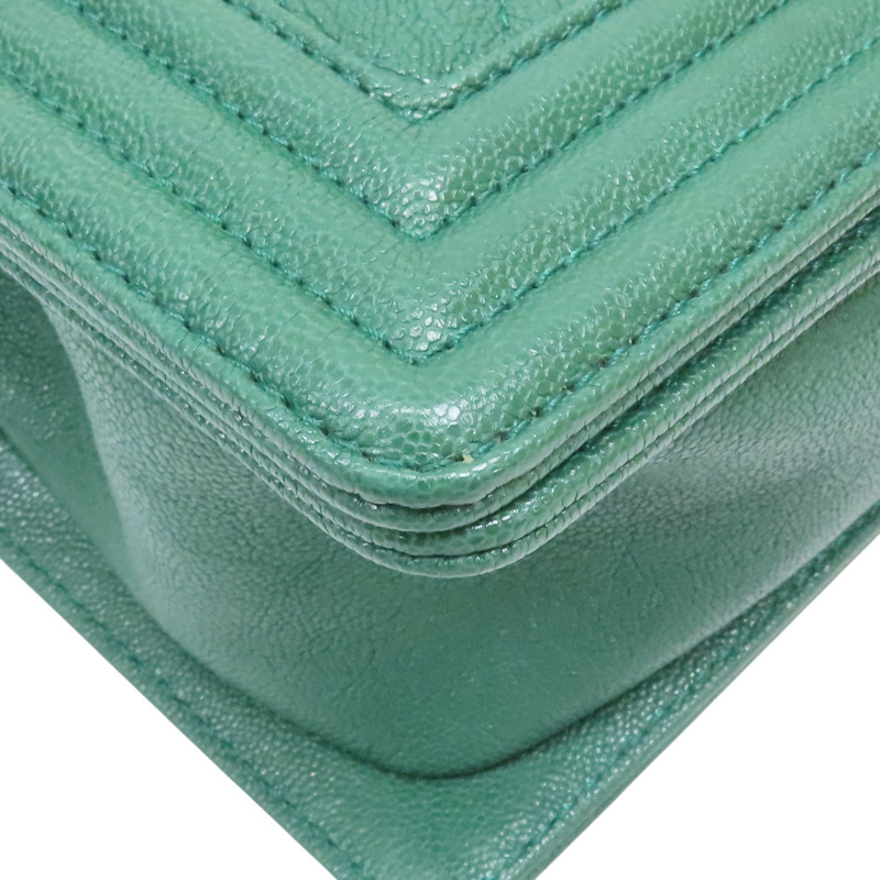 綠色 菱格紋 荔枝牛皮 Boy 20 鍊帶 肩背包 金釦【CHANEL 香奈兒】 A67085-10