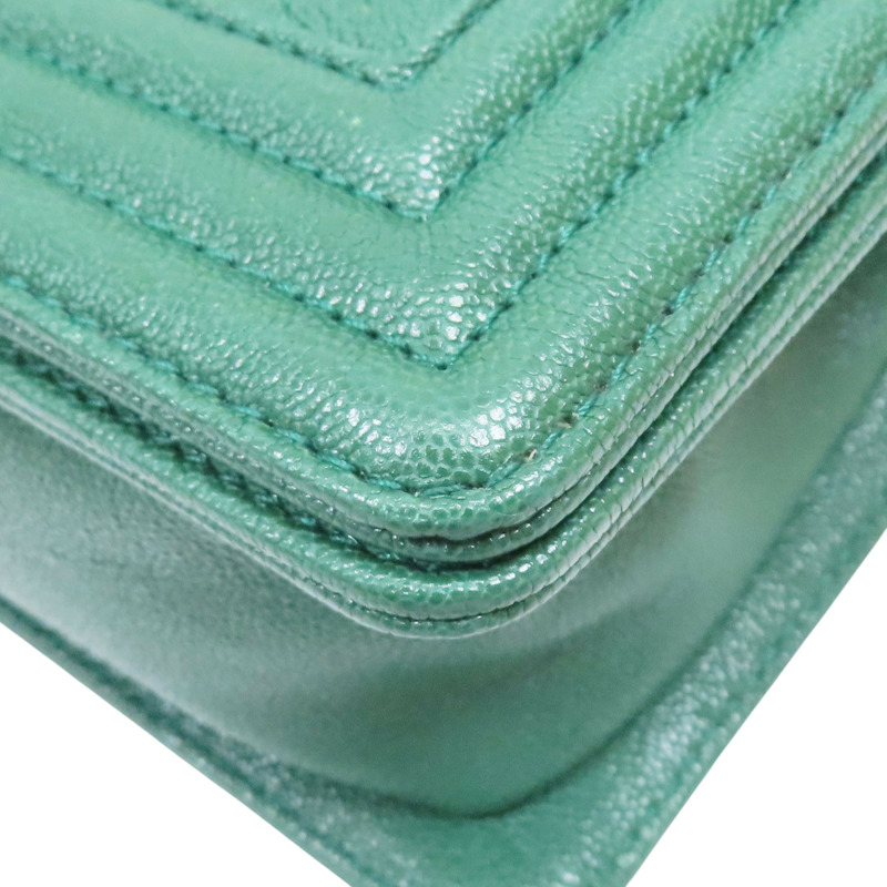 綠色 菱格紋 荔枝牛皮 Boy 20 鍊帶 肩背包 金釦【CHANEL 香奈兒】 A67085-11