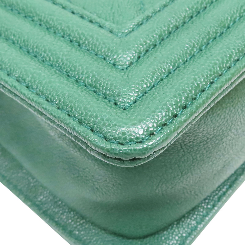 綠色 菱格紋 荔枝牛皮 Boy 20 鍊帶 肩背包 金釦【CHANEL 香奈兒】 A67085-12