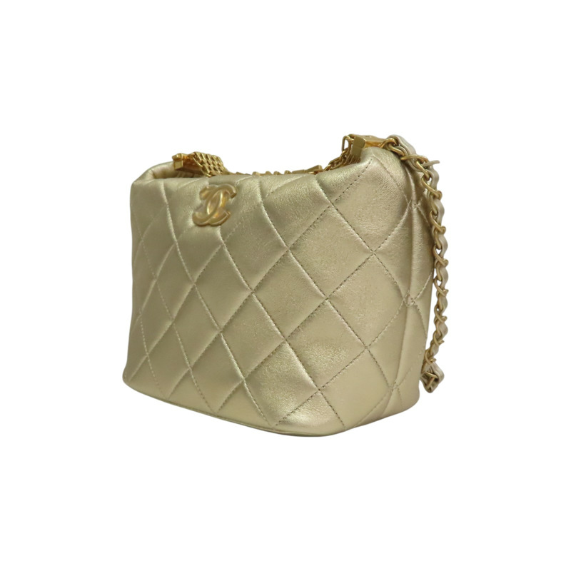 金色羊皮 Hobo 飯盒 鍊帶 兩用包 AS3242【CHANEL 香奈兒】 AS3242-2