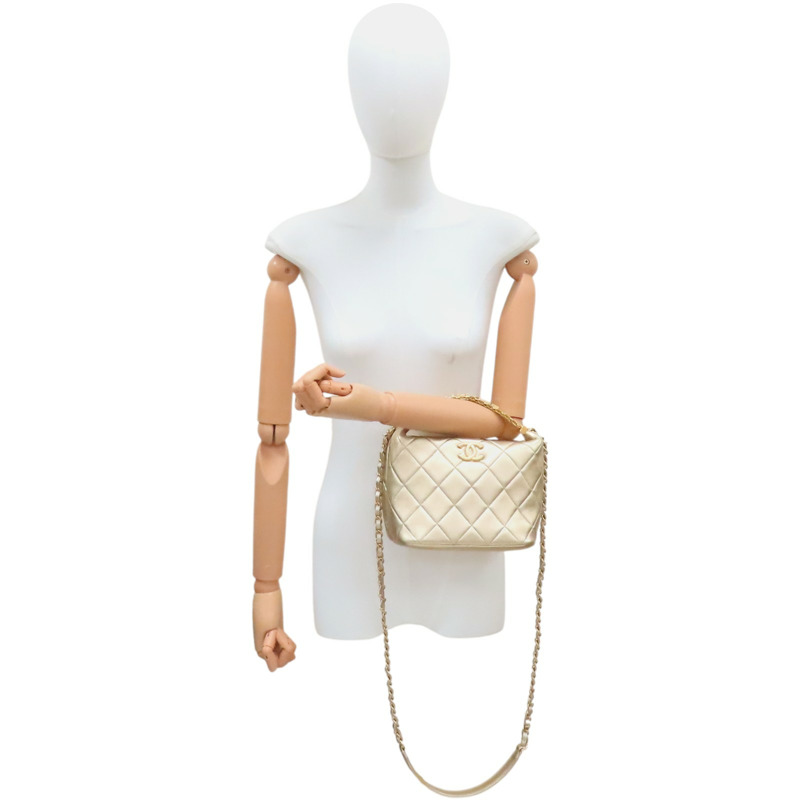 金色羊皮 Hobo 飯盒 鍊帶 兩用包 AS3242【CHANEL 香奈兒】 AS3242-8