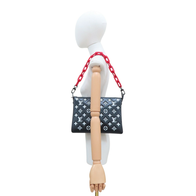 黑色 原花 羊革 Coussin PM 肩背包【LOUIS VUITTON LV 路易威登】 M59398-8