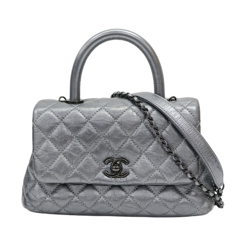 銀色 菱格紋 牛皮 Coco Handle XS 两用包 無卡【CHANEL 香奈兒】 A92990