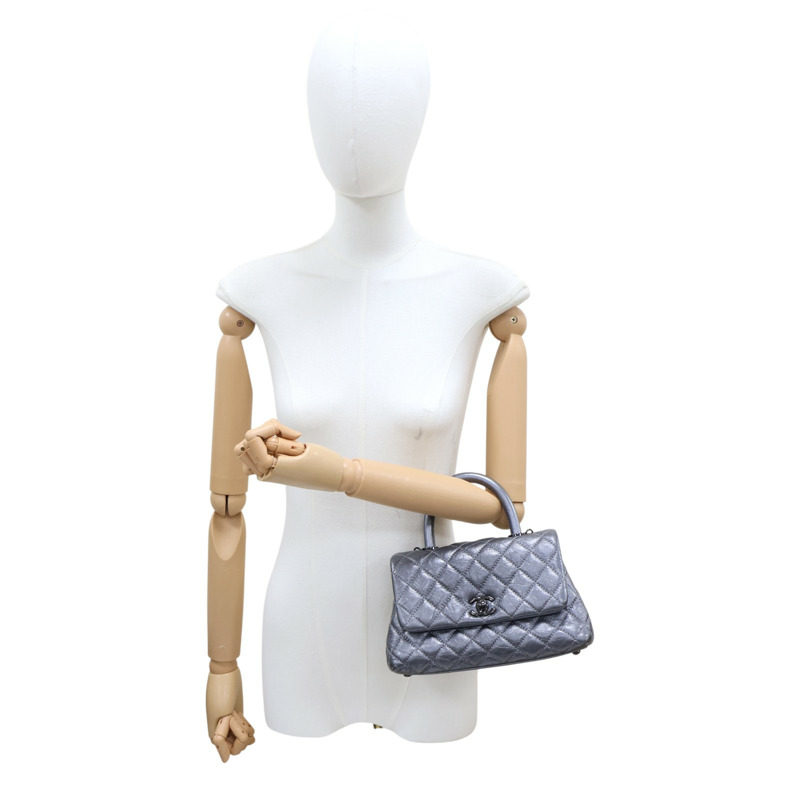 銀色 菱格紋 牛皮 Coco Handle XS 两用包 無卡【CHANEL 香奈兒】 A92990-10