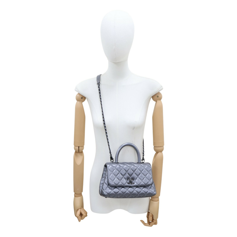 銀色 菱格紋 牛皮 Coco Handle XS 两用包 無卡【CHANEL 香奈兒】 A92990-11