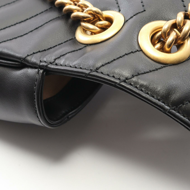GUCCI GG Marmont 鏈條單肩手提包 446744 黑色皮革 二手 女士-6