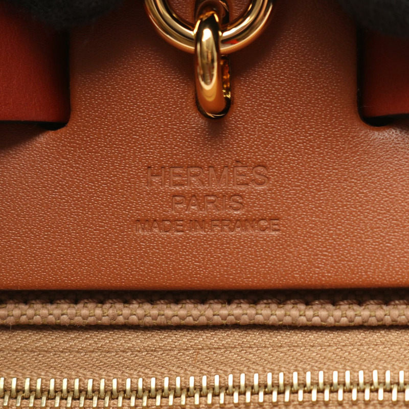 愛馬仕 Herbag Zip PM Retourne 單肩手提包,帆布皮革,米色,金色五金,二手 K-3